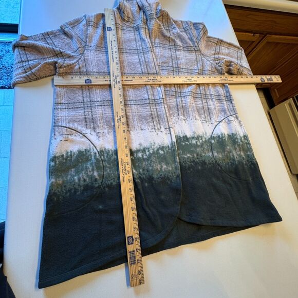 Cuddl Duds Hooded Fleece Cardigan Jacket 2X Tan Green Open Front Thumb Holes - Picture 7 of 10